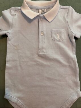 Janie and Jack Baby Boy Collared Onesie body suit Light Blue and White